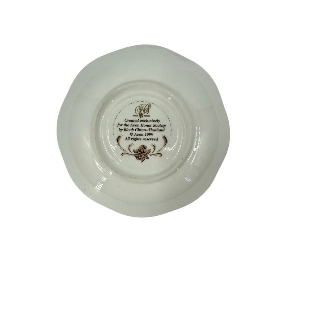 Avon Honor‎ Society 1999 Teacup Saucer Black Gold Floral Victorian Lady Set